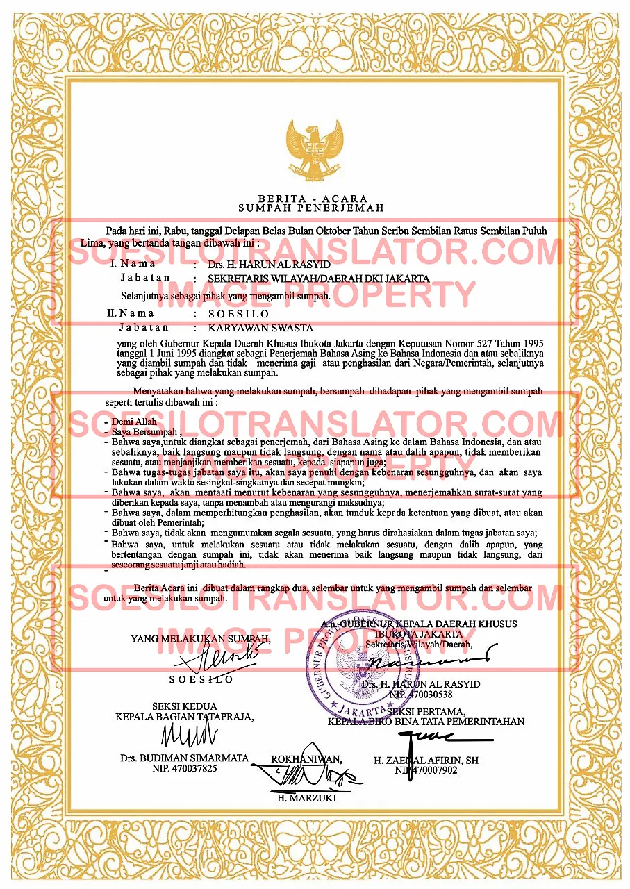 Berita Acara Penerjemah Tersumpah - Gubernur DKI Jakarta
